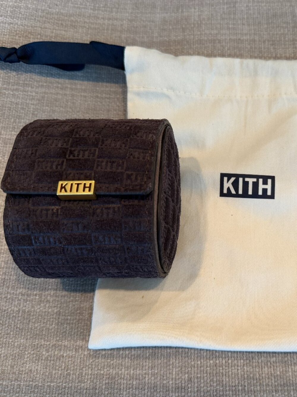 KITH Kithmas Monogram Suede Leather Single Watch Roll Incognito Brown - NEW